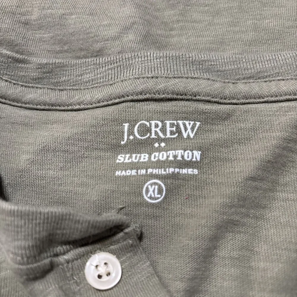 J. Crew Men's Slub Cotton 3 Button Henley Short Sleeves Vintage Surplus Green XL
